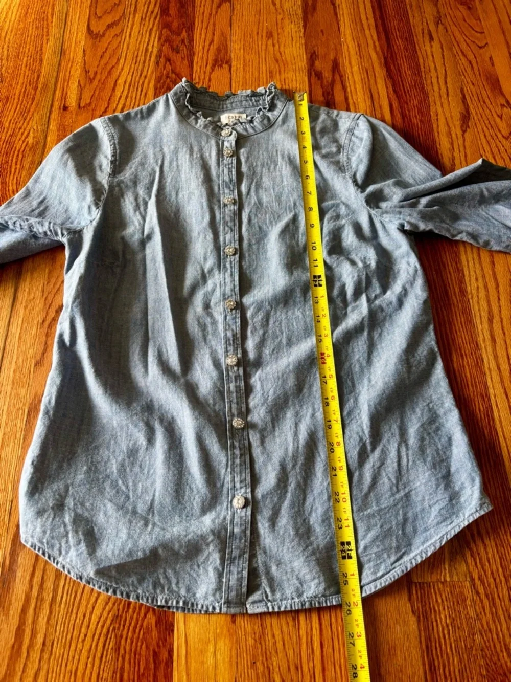 J. Crew Chambray Ruffle Collar Jewel Button-Front Blouse - Small